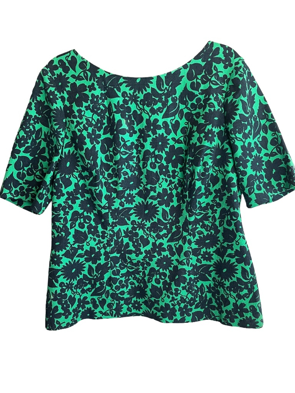 Boden Cotton Short Sleeve Top Shirt Sz 16 Lined Green Navy Floral Sz 16